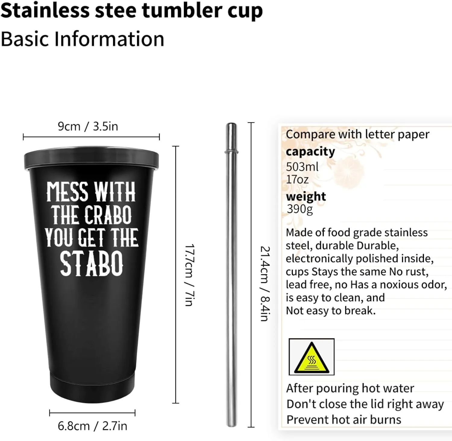 Coffee Tumbler Mess With The Crabo You Get The Stabo Tumbler Insulated Stainless Tumbler with Lids and Straws Birthday Gift for Women for Home