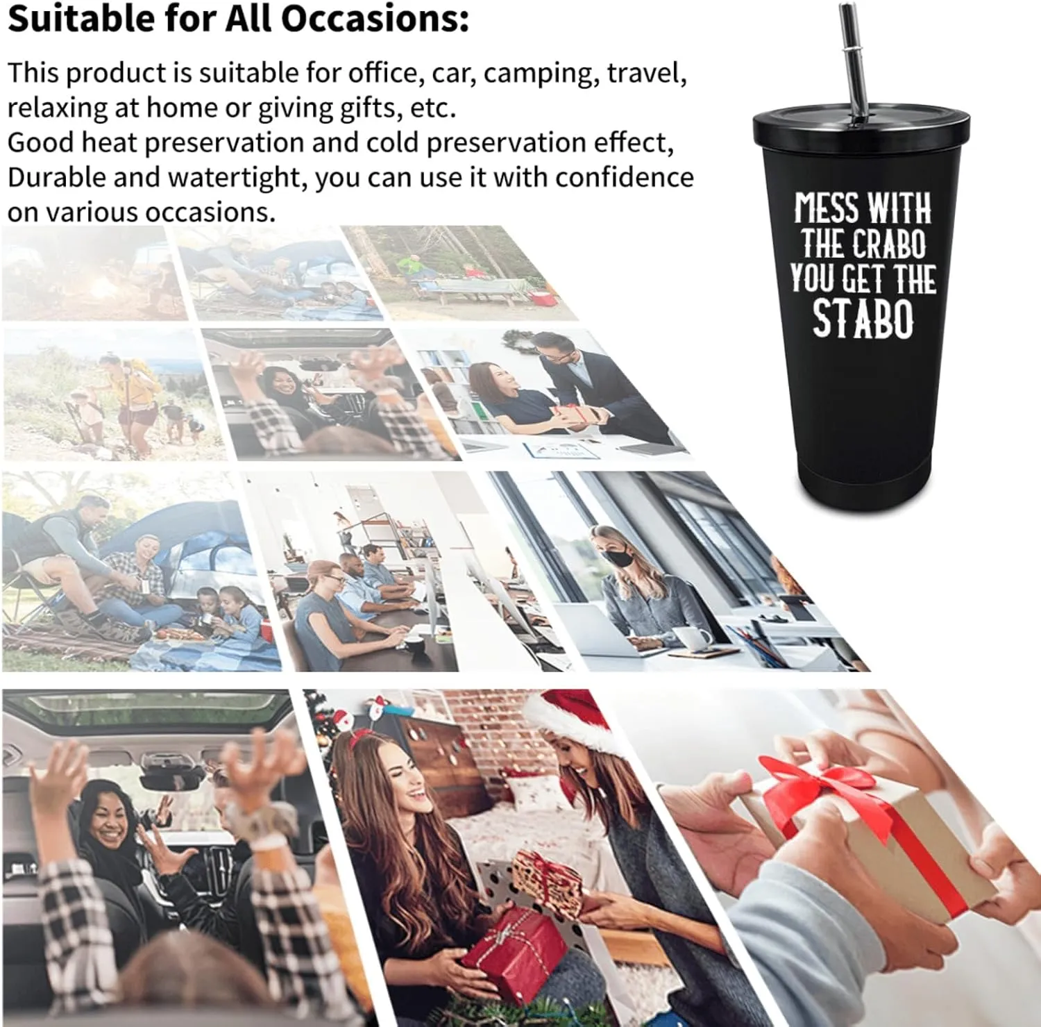 Coffee Tumbler Mess With The Crabo You Get The Stabo Tumbler Insulated Stainless Tumbler with Lids and Straws Birthday Gift for Women for Home