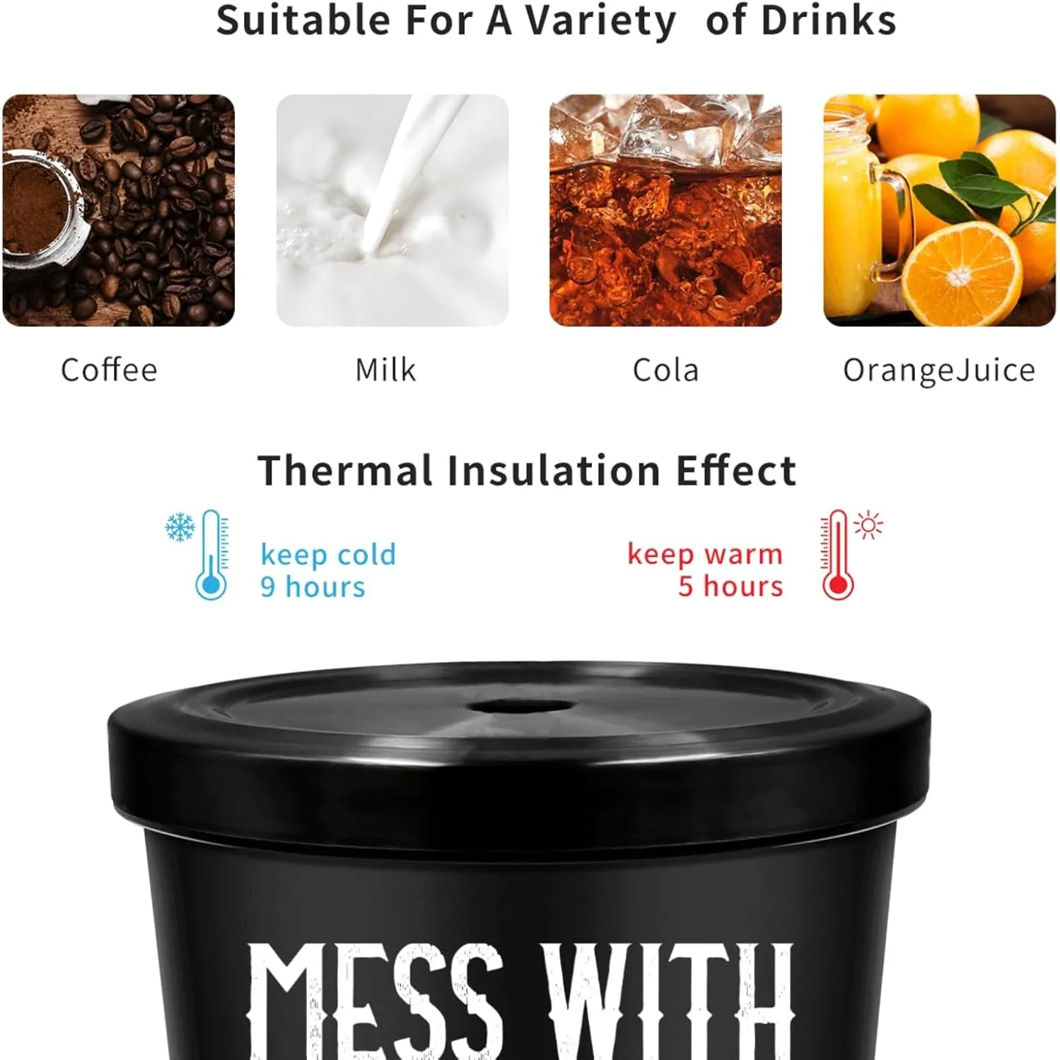 Coffee Tumbler Mess With The Crabo You Get The Stabo Tumbler Insulated Stainless Tumbler with Lids and Straws Birthday Gift for Women for Home