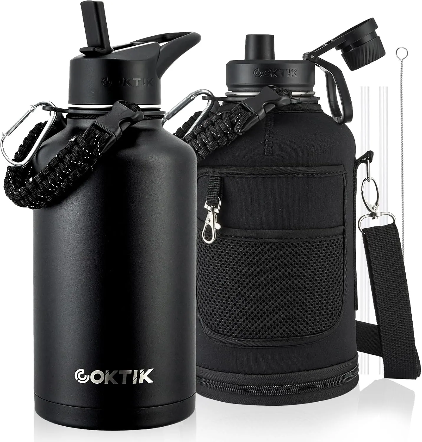 COKTIK 1 PC 64oz Half Gallon Water Bottle - Triple Insulated Stainless Steel Flask, 48hr Cold Retention, Leakproof & BPA-Free, Large Water Jug for Gym, Hiking, Camping, Outdoor Sports (Midnight)