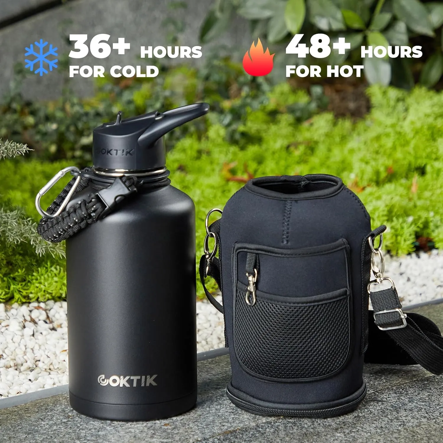 COKTIK 1 PC 64oz Half Gallon Water Bottle - Triple Insulated Stainless Steel Flask, 48hr Cold Retention, Leakproof & BPA-Free, Large Water Jug for Gym, Hiking, Camping, Outdoor Sports (Midnight)