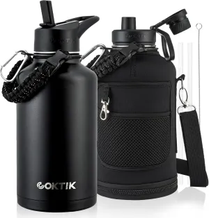 COKTIK 1 PC 64oz Half Gallon Water Bottle - Triple Insulated Stainless Steel Flask, 48hr Cold Retention, Leakproof & BPA-Free, Large Water Jug for Gym, Hiking, Camping, Outdoor Sports (Midnight)