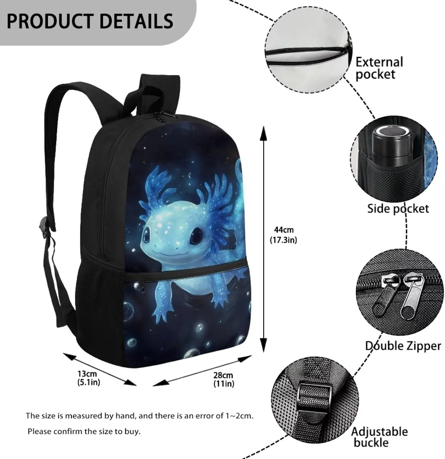 Coldinair Axolotl School Backpack for Boys Kids Children Schoolbag Travel Bookbag 17inch Lightweight Daypack Rucksack for Kindergarten Elementary School Student