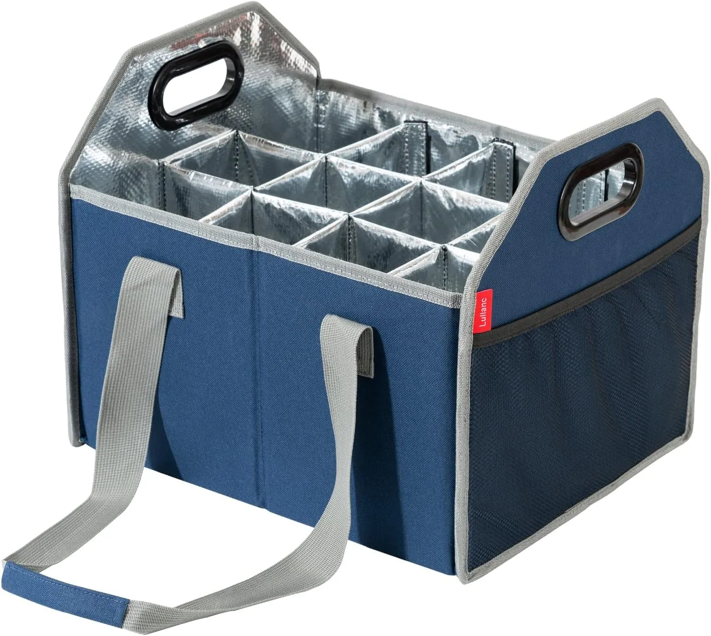 Collapsible 12 Bottle Storage Box Reusable Portable Wine Carrier Case for Tote Bag Moving, Vacation Bottle Caddy Grocery Shopping Accessory (Blue)