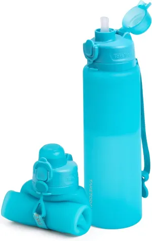 Collapsible 32oz Foldable Travel Water Bottle with Straw, BPA Free, Silicone Leakproof for Hiking, International Travel, Outdoors (Blue)