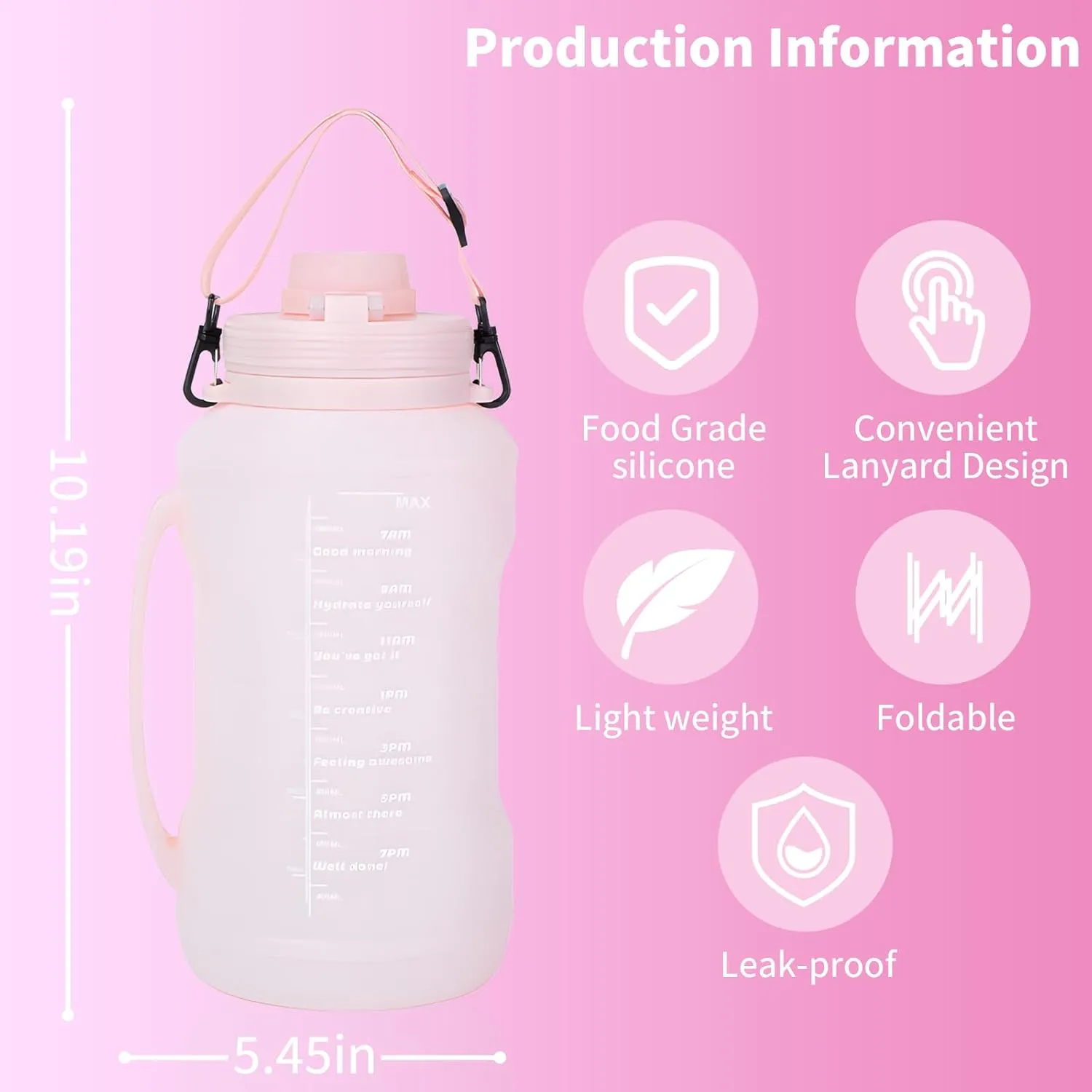Collapsible 64oz Water Bottle with Handle & Straw - Spill-Proof Foldable Silicone Bottle for Men/Women (Pink, 2L)