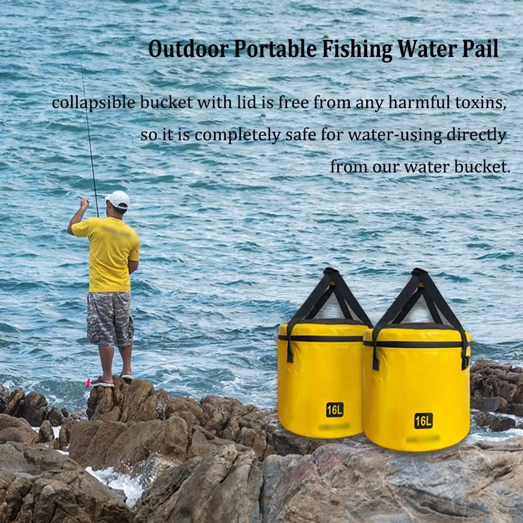 Collapsible Bucket with Lid,16L Collapsible Bucket Bag with Handle, Folding Water Bucket, Portable Water Container Pail for Camping, Fishing, Gardening, Outdoor (Color : Green B)