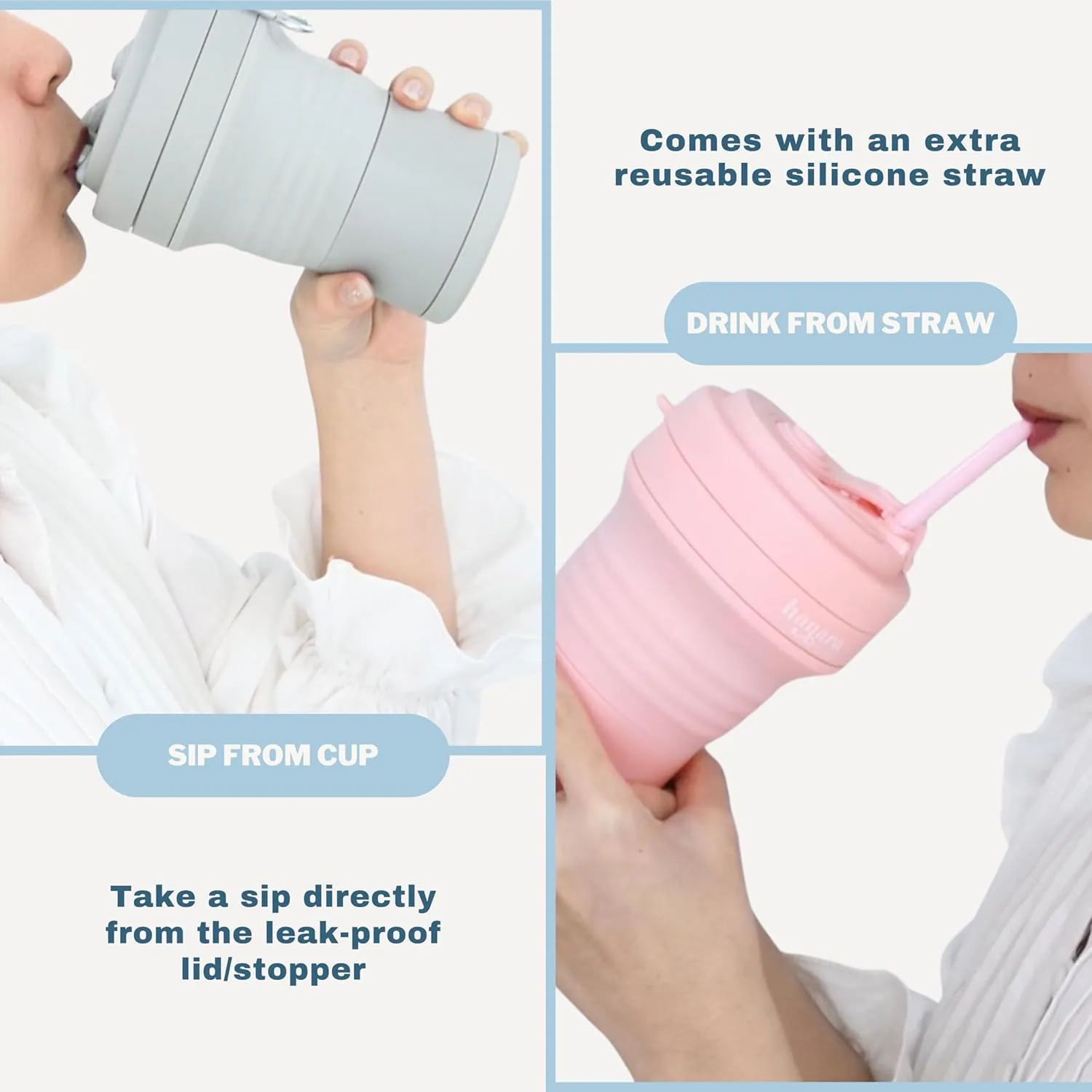 Collapsible Cup with Reusable Straw – 18 Oz (550 Ml), Portable Travel Mug, BPA-Free, Leak-Proof, Microwave & Dishwasher Safe, Multi-Purpose for Hot & Cold Drinks – Sky Blue