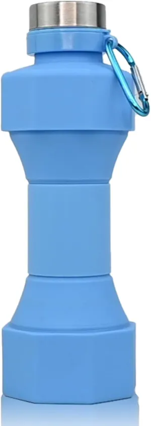 Collapsible Dumbbell Water Bottle, 22.88oz BPA Free Silicone Reusable Portable Lightweight Foldable Water Bottles with Carabiners for Hiking, Portable Leak Proof Sports Water Bottle