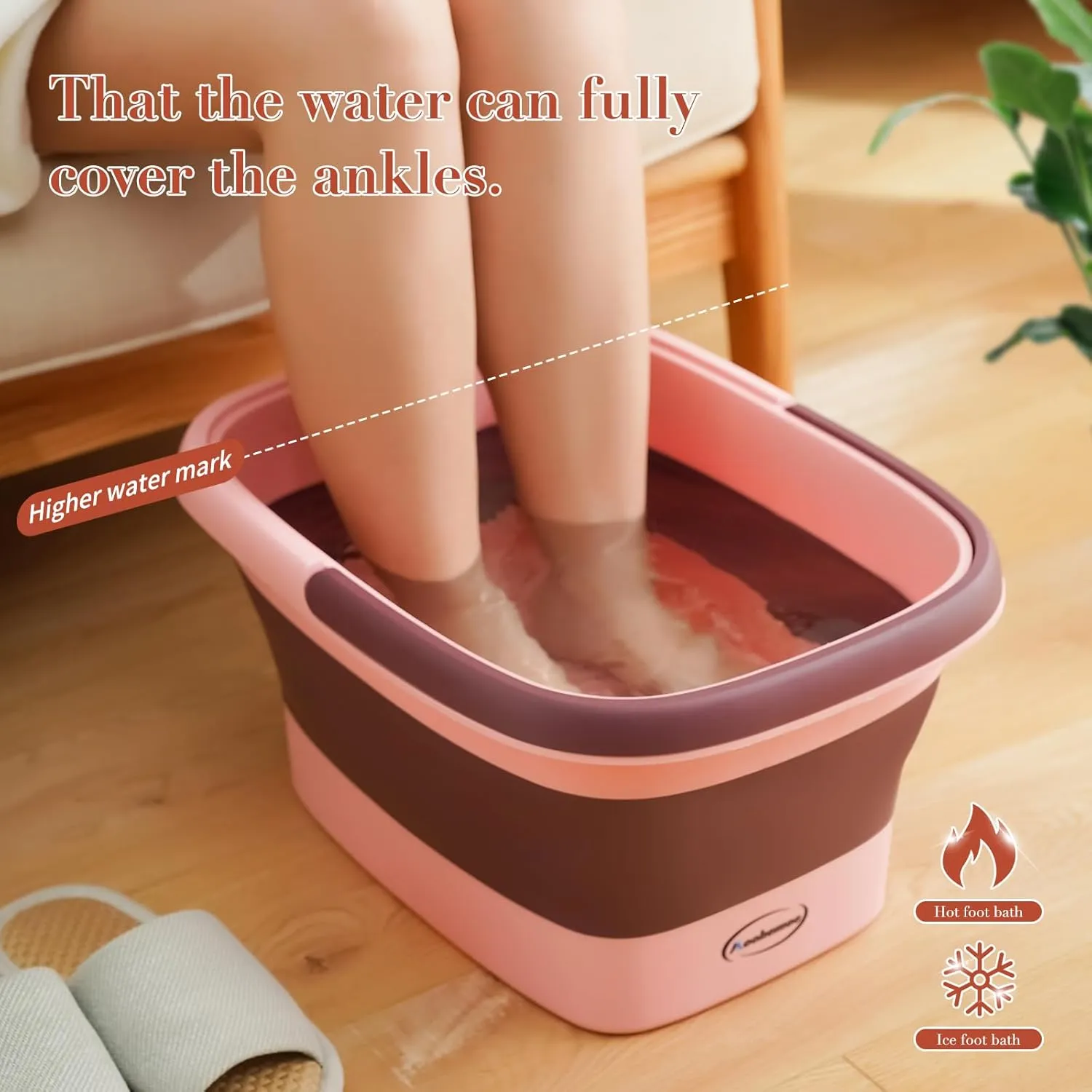 Collapsible Foot Bath Basin with Massage Acupoint for Soothing Foot Soaks, Soaking Tub for Pedicure Spa, Multifunction Plastic Bucket with Handle, Home Spa Treatment – Pink