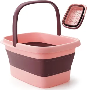 Collapsible Foot Bath Basin with Massage Acupoint for Soothing Foot Soaks, Soaking Tub for Pedicure Spa, Multifunction Plastic Bucket with Handle, Home Spa Treatment – Pink