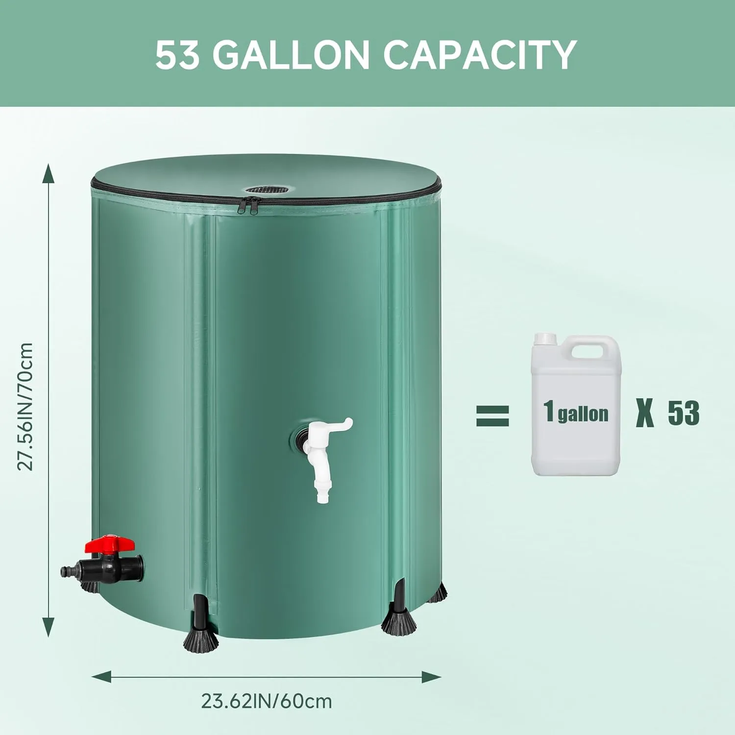 Collapsible Rain Barrel Water Storage Containers-53 Gallon Portable Rainwater Collect System Water Tank to Collect Rainwater from Gutter Downspout Water Catcher with Spigots,Filter＆Overflow Kit