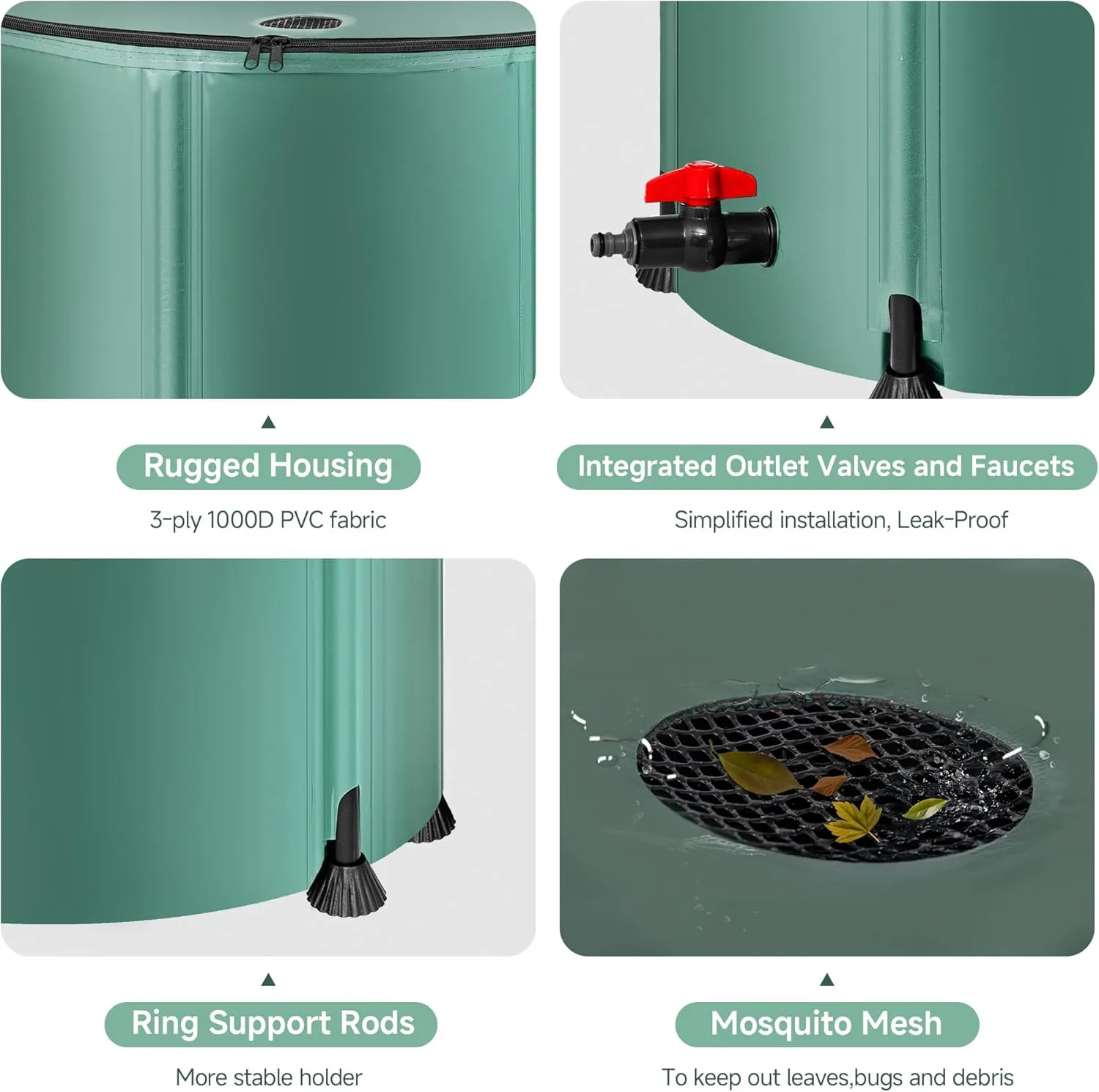 Collapsible Rain Barrel Water Storage Containers-53 Gallon Portable Rainwater Collect System Water Tank to Collect Rainwater from Gutter Downspout Water Catcher with Spigots,Filter＆Overflow Kit