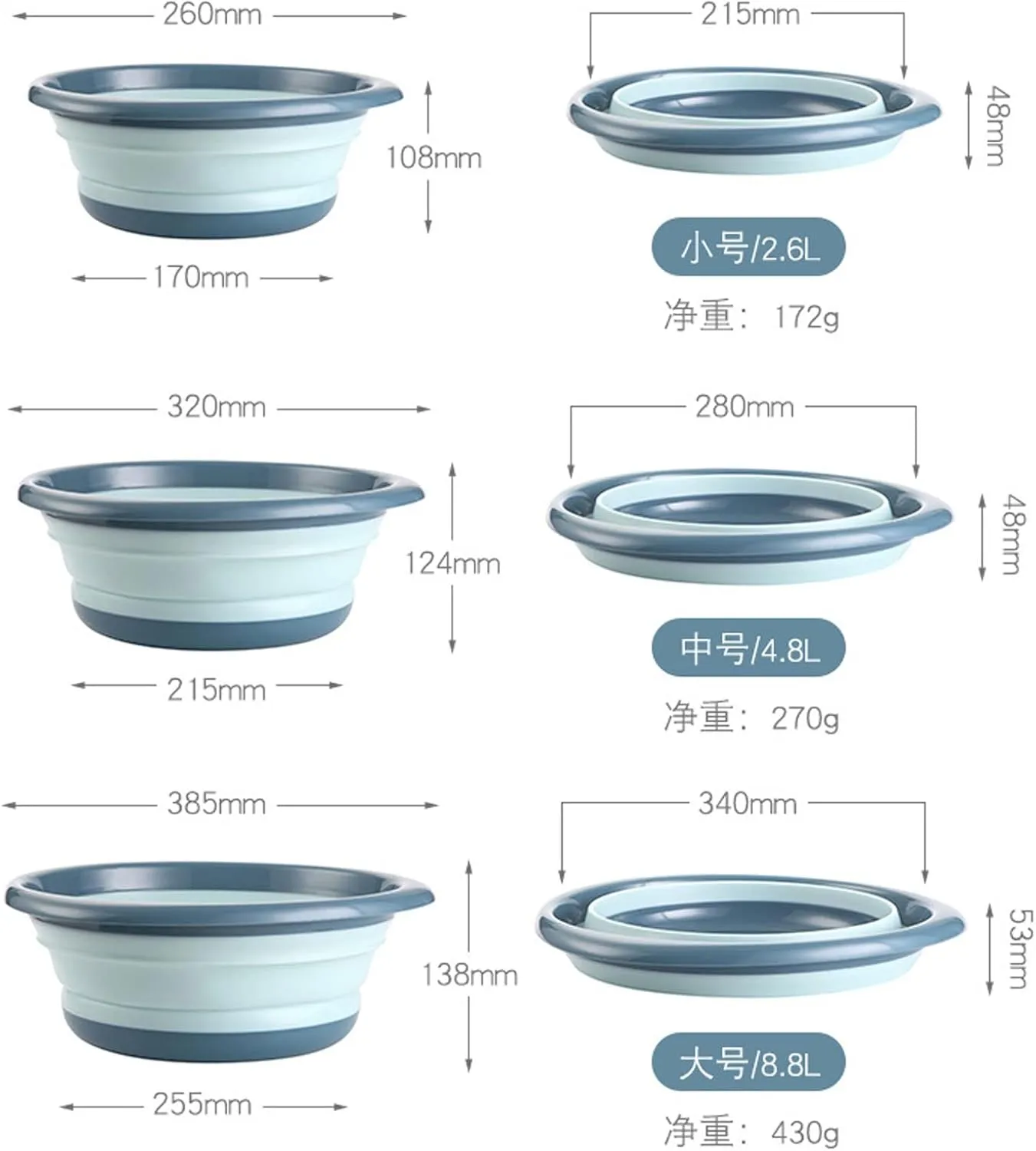 Collapsible wash Basin Creative Portable Folding Basin Outdoor Travel Water Basin Washing face Laundry Vegetable Washing Basin Supplies Accessories(Blue,US-Size L)