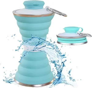 Collapsible Water Bottle, Camping Cup With Carabiner, Reuseable Silicone Foldable Leak Proof Portable Sports Travel Water Bottles For Outdoor, Travel Gym Hiking, BPA Free, Cycling Cups with Carabiner