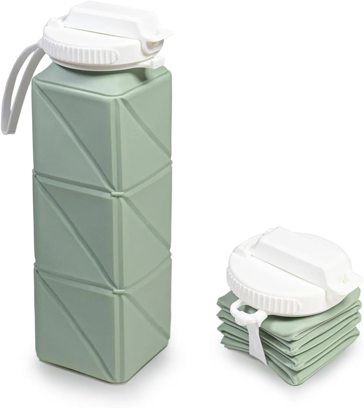 Collapsible Water Bottle, Silicone Foldable Water Bottles For Travel, Easy-To-Carry Design And Compact Size, BPA Free, 20 oz (Green (cuboid))