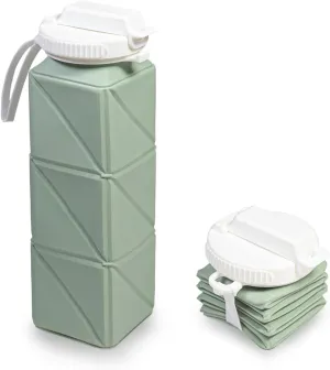 Collapsible Water Bottle, Silicone Foldable Water Bottles For Travel, Easy-To-Carry Design And Compact Size, BPA Free, 20 oz (Green (cuboid))