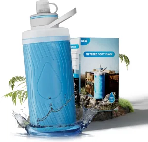 Collapsible Water Bottle with Filter for Travel, Portable Water Filter Camping, Water Purifier Bottle for Camping Hiking Cycling Outdoor Sports, Mountain Blue