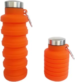 Collapsible Water Bottle with Handle, Silicone Travel Bottle, Blue (Carabiner, Orange)