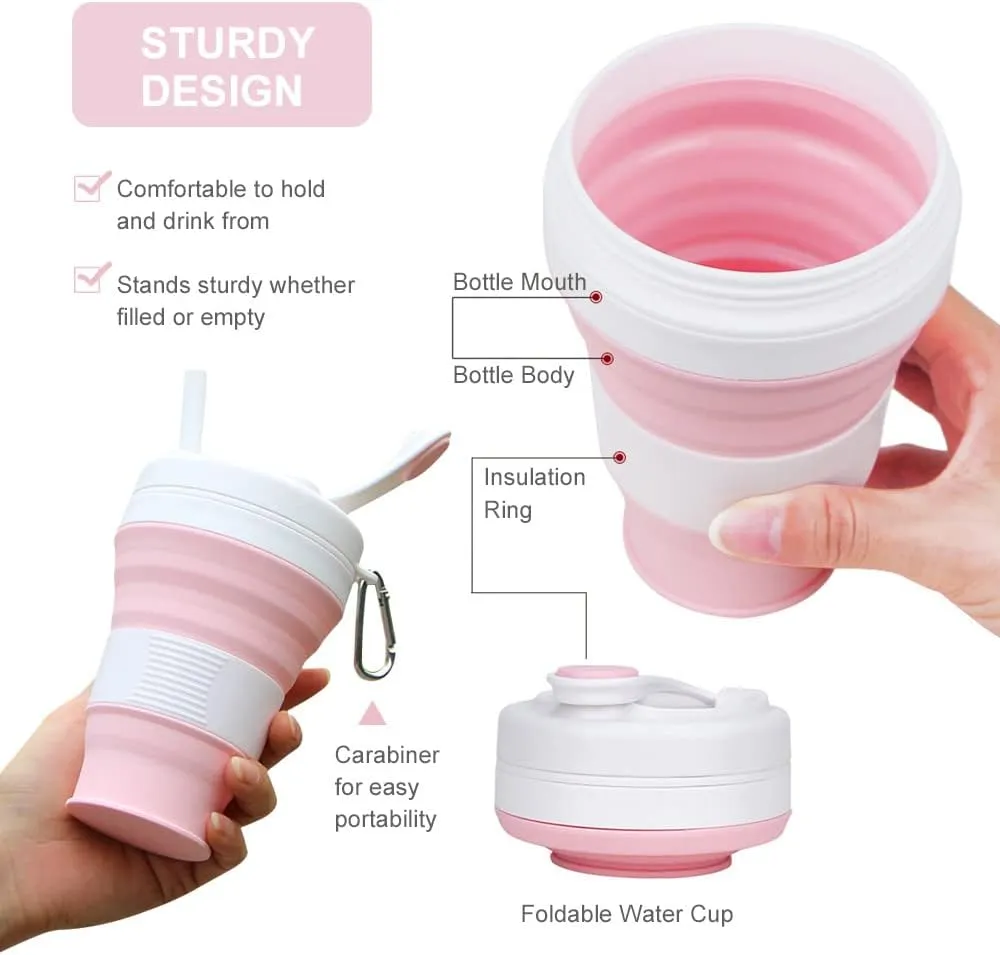 Collapsible Water Bottle，Reuseable BPA Free Foldable Silicone Bottle For Travel Camping Hiking Leakproof Portable Water Bottles With Clip