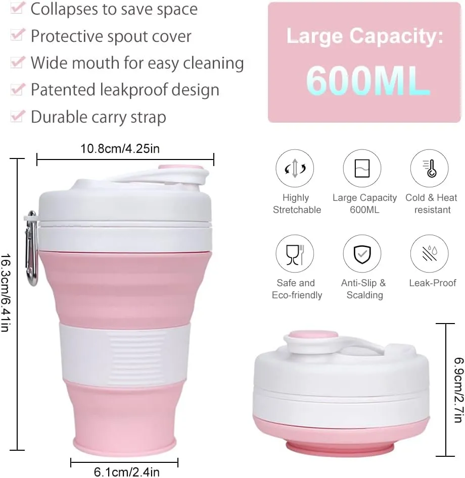 Collapsible Water Bottle，Reuseable BPA Free Foldable Silicone Bottle For Travel Camping Hiking Leakproof Portable Water Bottles With Clip