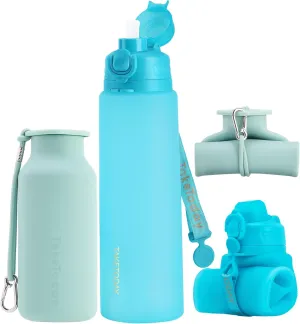 Collapsible Water Bottles 20 oz and 32 oz, Leak Proof, BPA Free Foldable Silicone Travel Water Bottle Cups for Taveling, Outdoors, On the go
