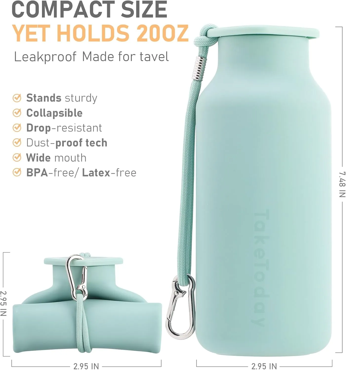 Collapsible Water Bottles 20 oz, Leak Proof, BPA Free Foldable Silicone Travel Water Bottle Cups for Taveling, Outdoors, On the go, Sage Green
