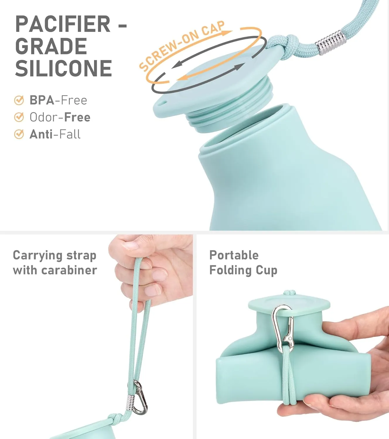 Collapsible Water Bottles 20 oz, Leak Proof, BPA Free Foldable Silicone Travel Water Bottle Cups for Taveling, Outdoors, On the go, Sage Green