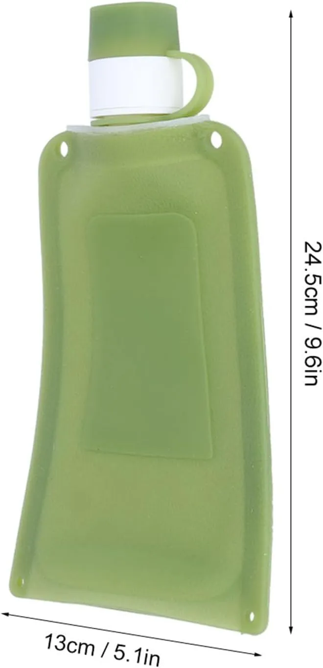 Collapsible Water Bottles, 500ml Portable Foldable Water Bottles Collapsible Silicone Water Pouch for Outdoor Travel Camping Cycling (Green)