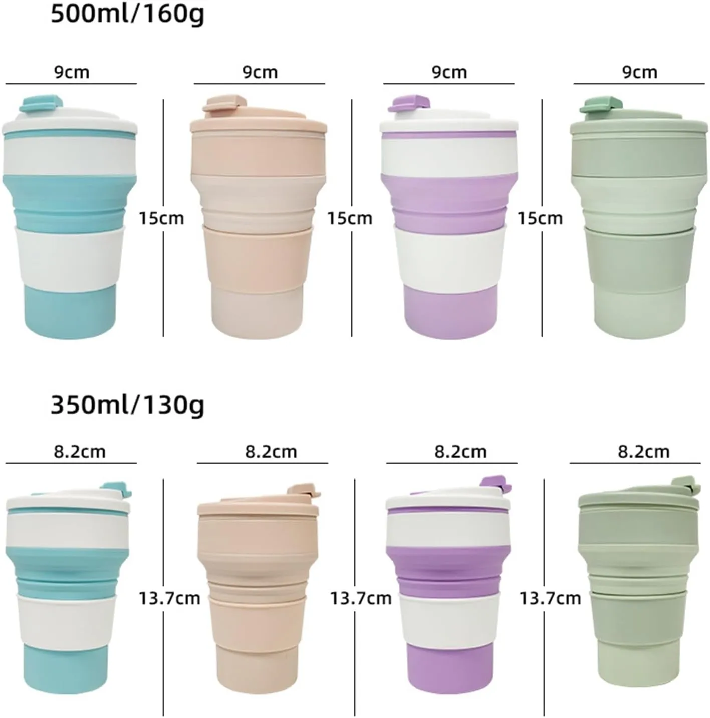 Collapsible Water Bottles Lightweight Reusable Leakproof Travel Camping Hiking Sport Cycling BPA Free Travel Water Bottles Travel Must Haves Portable Sport Water Bottle (350ML/500ML)(Light green,Large
