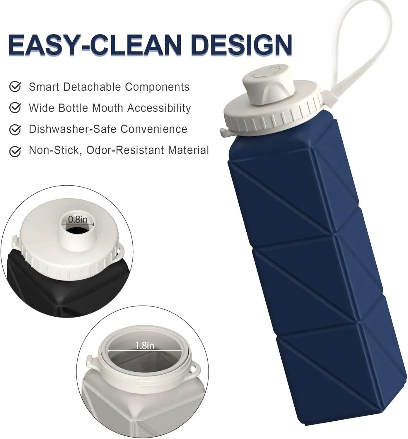 Collapsible Water Bottles, Silicone Foldable Portable Travel Water Bottle 610ml, Lightweight Reusable Leakproof for Traveling Camping Hiking Cycling Yoga Sports Outdoor