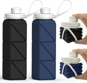 Collapsible Water Bottles, Silicone Foldable Portable Travel Water Bottle 610ml, Lightweight Reusable Leakproof for Traveling Camping Hiking Cycling Yoga Sports Outdoor