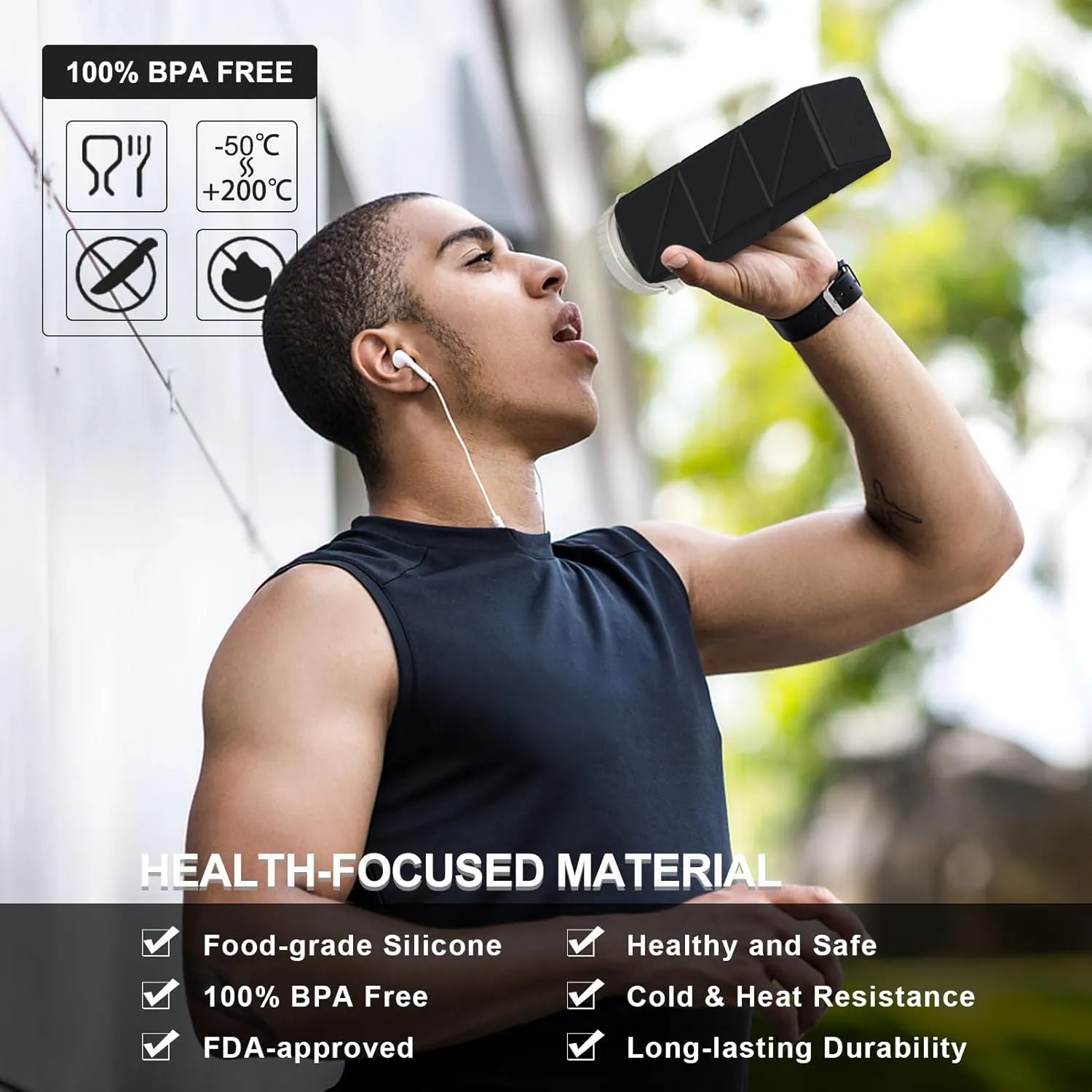 Collapsible Water Bottles, Silicone Foldable Portable Travel Water Bottle 610ml, Lightweight Reusable Leakproof for Traveling Camping Hiking Cycling Yoga Sports Outdoor