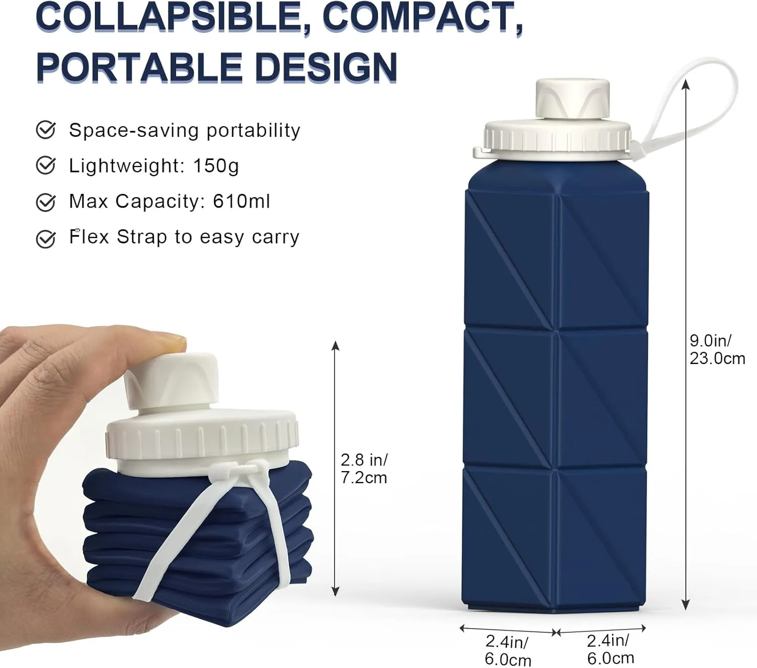 Collapsible Water Bottles, Silicone Foldable Portable Travel Water Bottle 610ml, Lightweight Reusable Leakproof for Traveling Camping Hiking Cycling Yoga Sports Outdoor