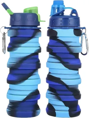 Collapsible Water Bottles Travel Water Bottle Sports Portable Sport Water Bottle Reusable Water Bottles Comes with Mountaineering Buckle(Pink)