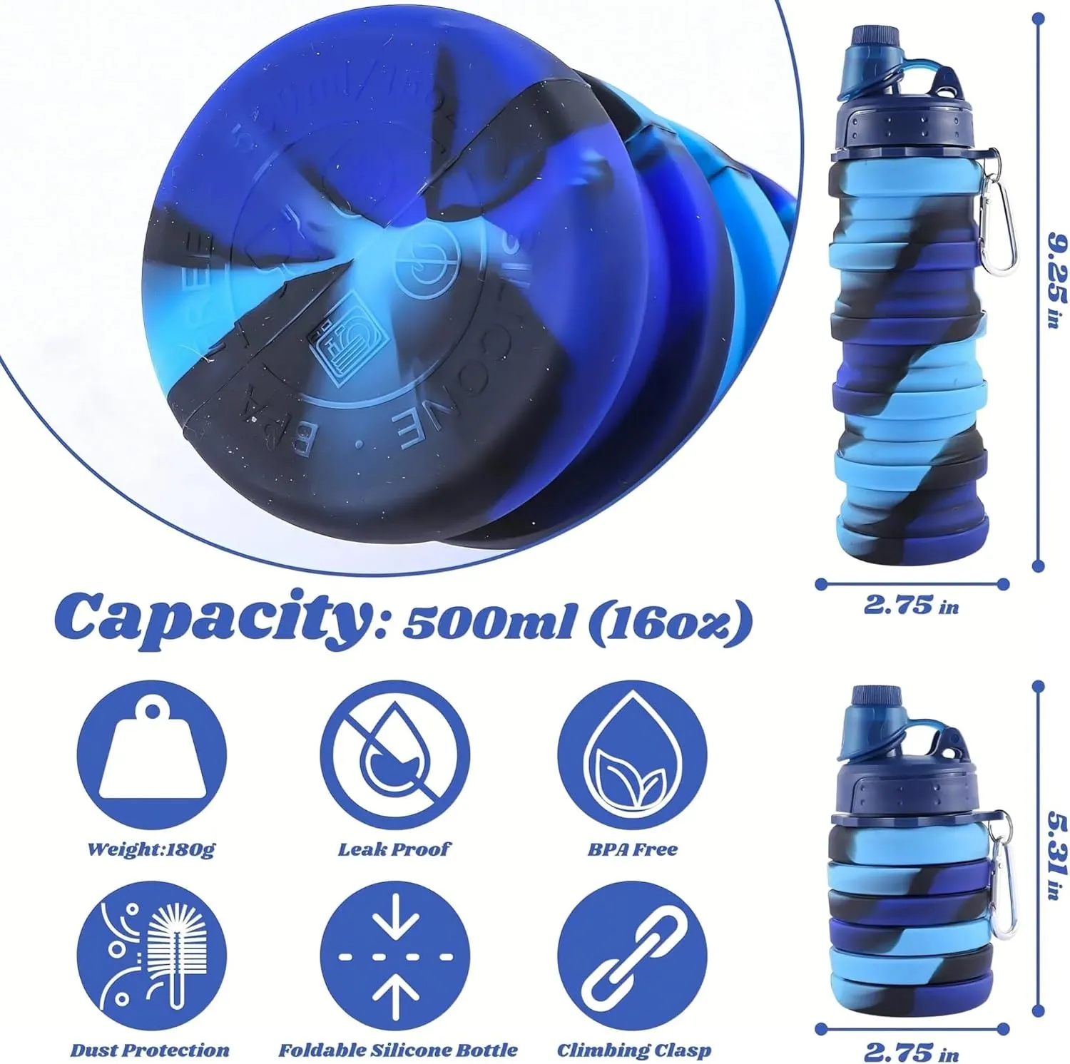 Collapsible Water Bottles Travel Water Bottle Sports Portable Sport Water Bottle Reusable Water Bottles Comes with Mountaineering Buckle(Pink)