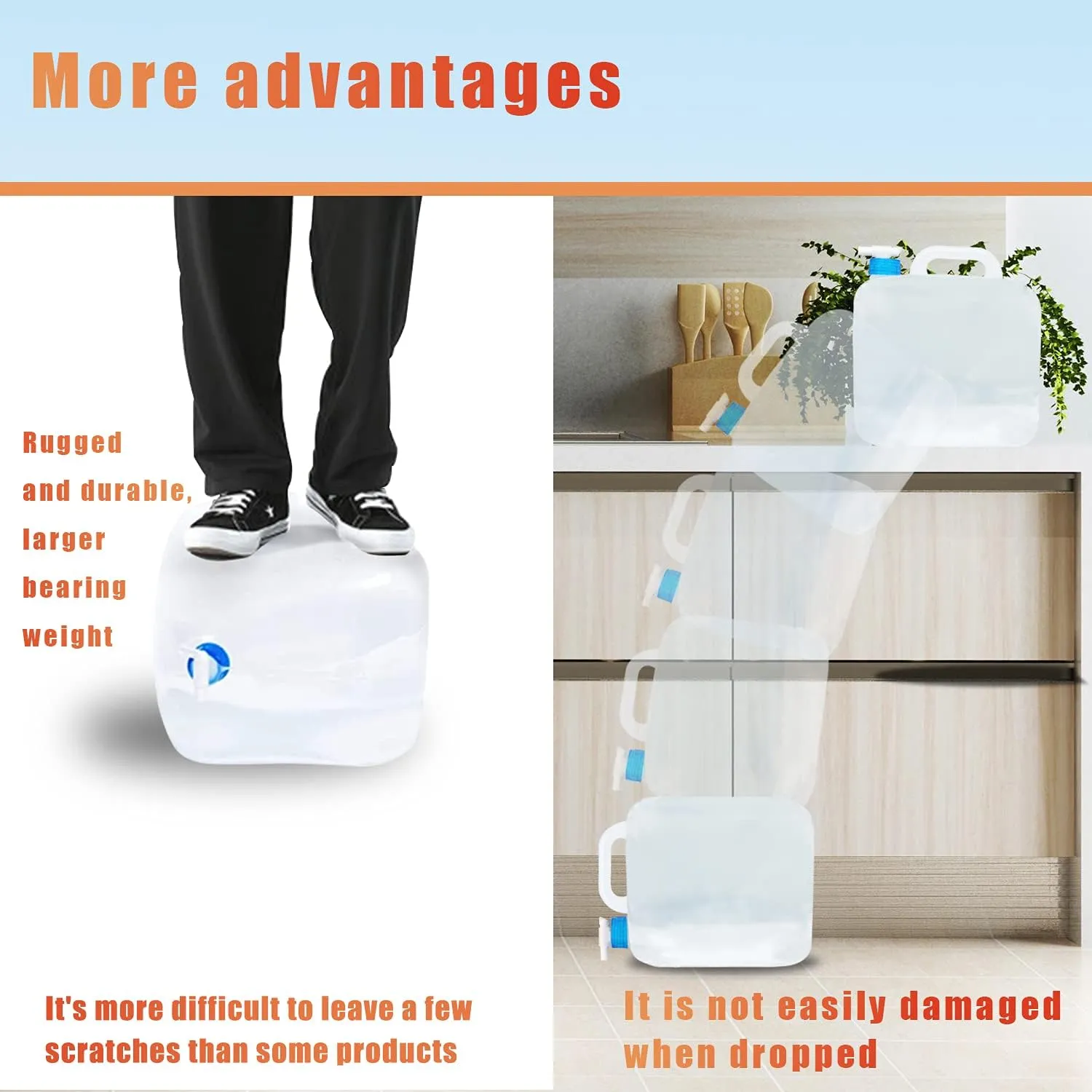 Collapsible Water Container with Spigot, Camping Water Storage Carrier Jug BPA-Free for Outdoors Hiking Backpack & Survival Kit, Foldable Portable Canteen 1.3/2.6/3.9/5.3 Gallon (2.6 Gallon, 2-pack)