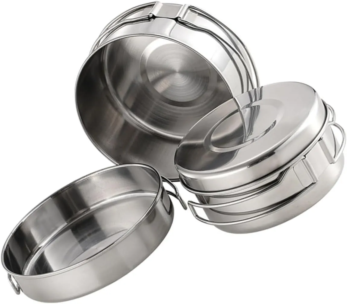 Compact Stainless Steel Cookware Kit 4-Piece Set for Camping Hiking Outdoor Cooking