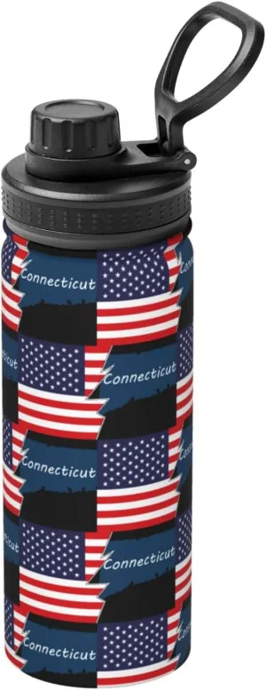 Connecticut Terrain Map 1 And America Water Bottle 18OZ Stainless Steel Insulated Water Bottles With Spout Lid Sports Keep Cold and Hot Water Bottle For Biking Hiking