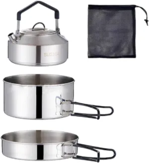 Cooking Set Camping Pot and Pan with Kettle Folded Handle Camping Tableware Set Cooking Gear for BBQ Traveling Outdoor Hiking