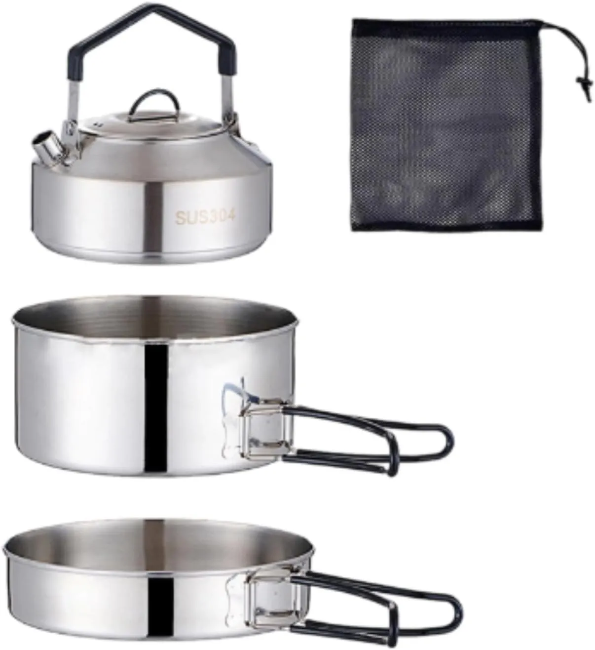 Cooking Set Camping Pot and Pan with Kettle Folded Handle Camping Tableware Set Cooking Gear for BBQ Traveling Outdoor Hiking