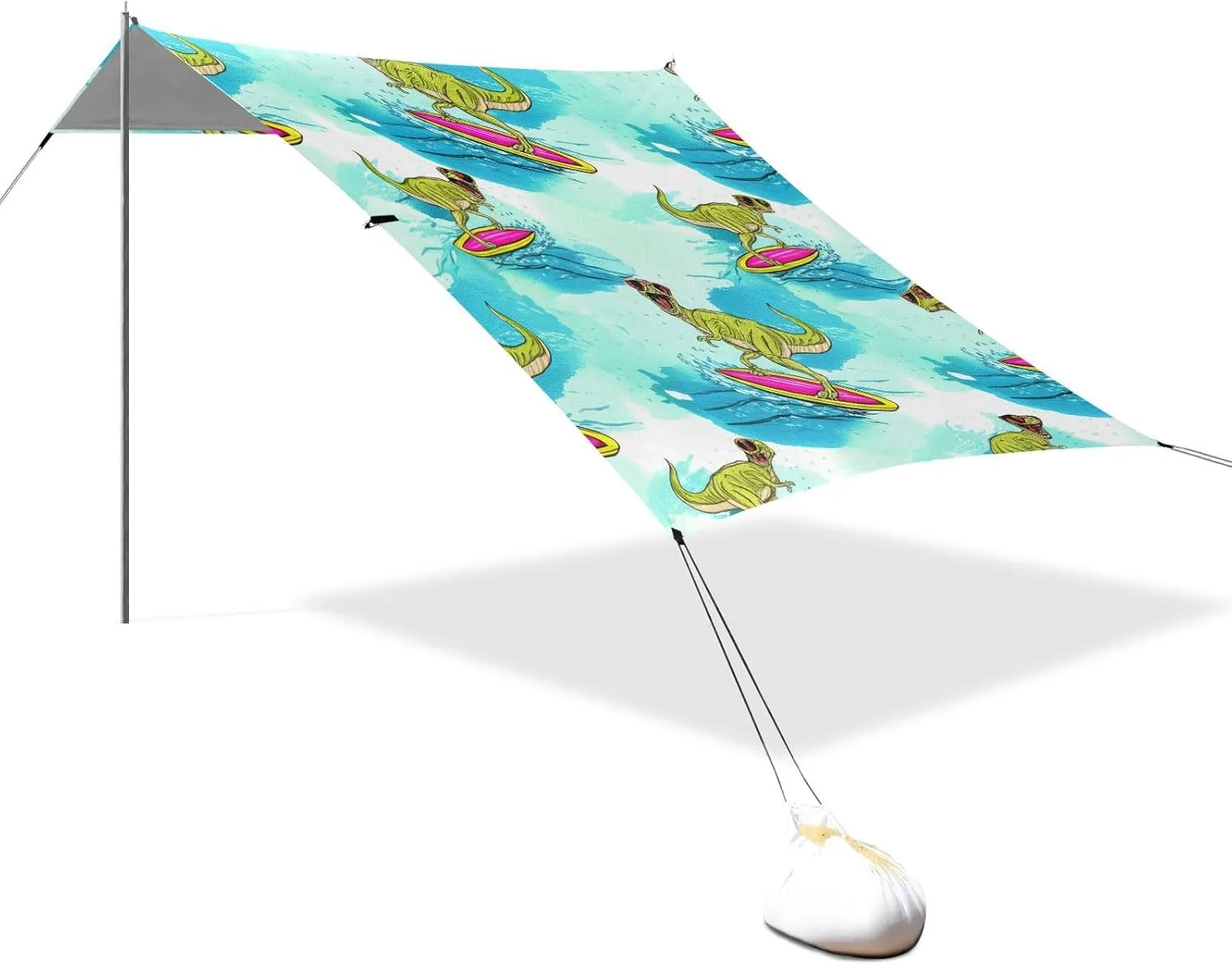 Cool Tyrannosaurus Rex Ocean Beach Tent Canopy 9.2 × 10.5 FT Sun Shade Outdoor Patio for Adults Waterproof Sand Camping Sun Shelter with Sandbags Anchor