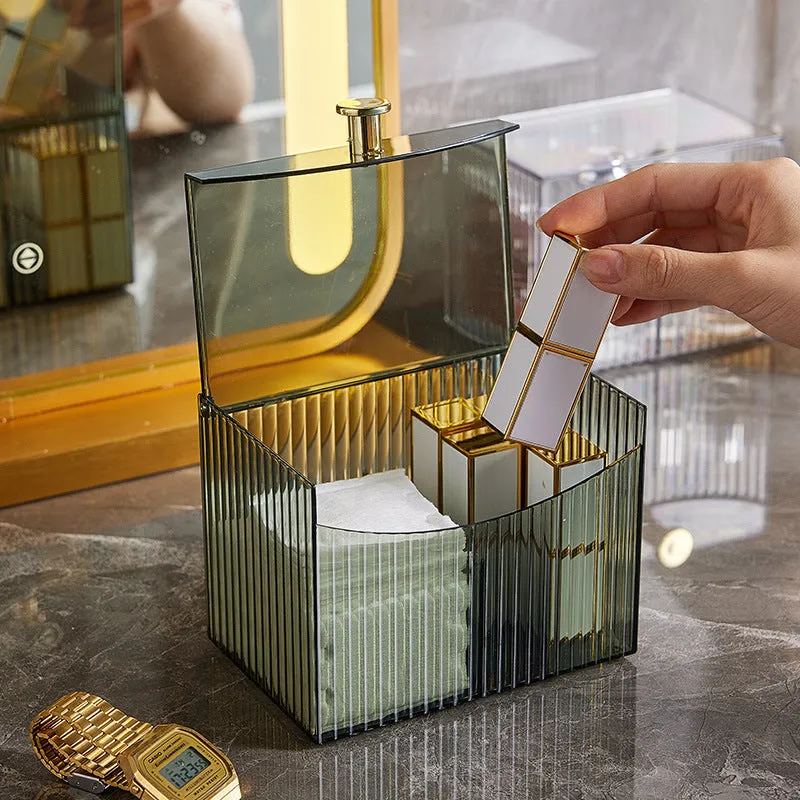 Cosmetic storage box cotton swab cosmetic cotton beauty egg makeup brush desktop storage with lid compartment transparent storage box
