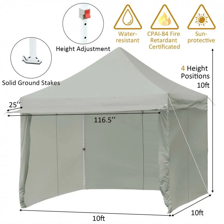 Costway 10x10 ft Pop-Up Tent Canopy with Removable Zippered Sidewalls - Suitable for Outdoor Parties and Camping