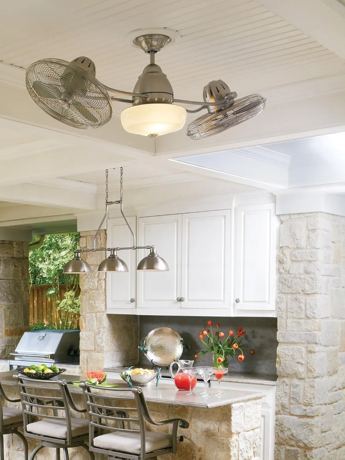 Craftmade BW248AG6 Bellows II Retro-industrial Indoor/Outdoor Damp Locations 48" Cage Ceiling Fan Patio with Light & Remote, Aged Bronze Textured