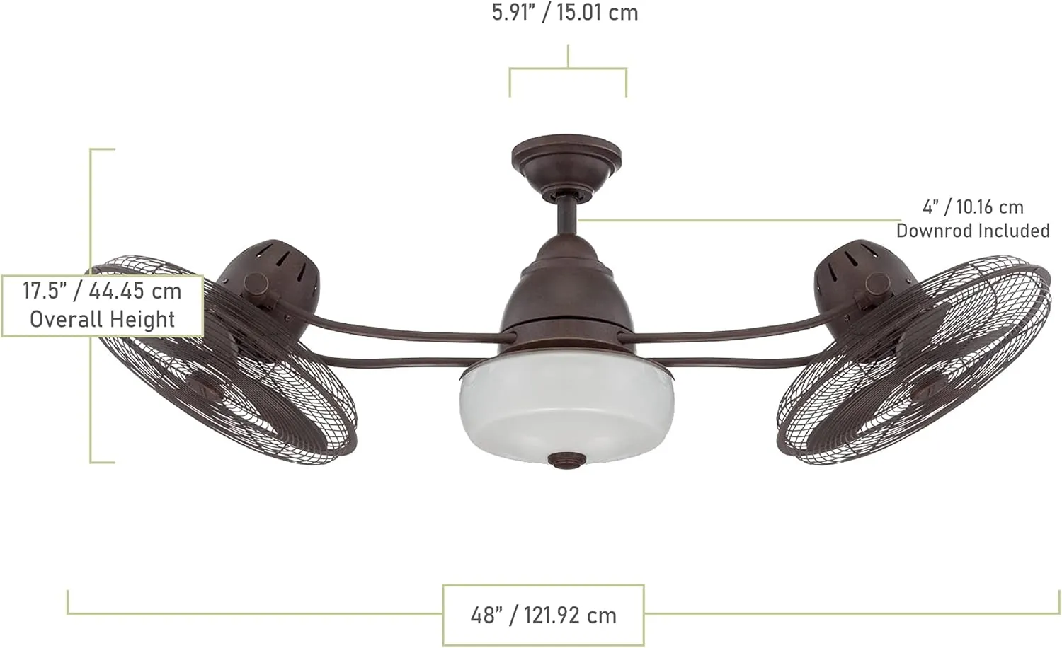 Craftmade BW248AG6 Bellows II Retro-industrial Indoor/Outdoor Damp Locations 48" Cage Ceiling Fan Patio with Light & Remote, Aged Bronze Textured