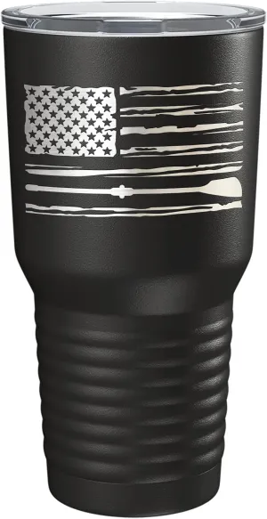Crew American Flag Laser Engraved Black 30 oz Stainless Steel Tumbler Rowing Crew Gift with Lid Insulated Cup