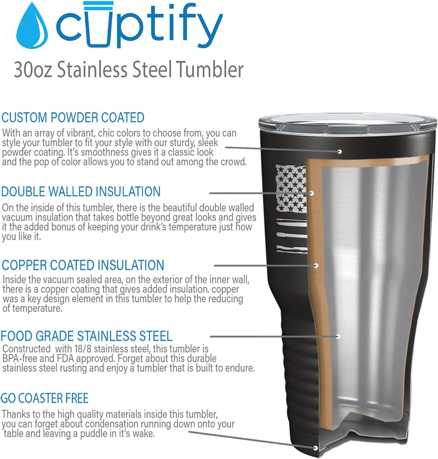 Crew American Flag Laser Engraved Black 30 oz Stainless Steel Tumbler Rowing Crew Gift with Lid Insulated Cup