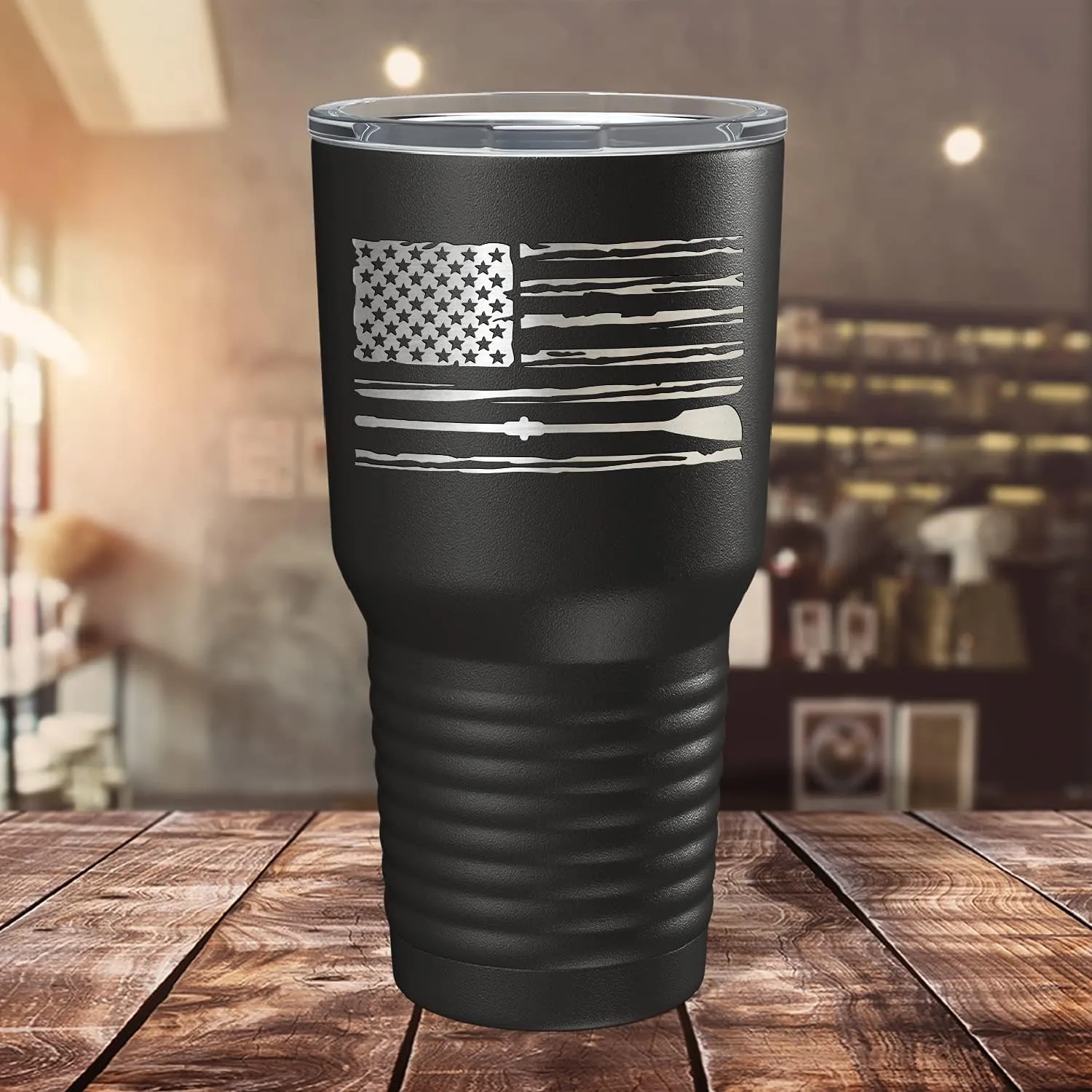 Crew American Flag Laser Engraved Black 30 oz Stainless Steel Tumbler Rowing Crew Gift with Lid Insulated Cup