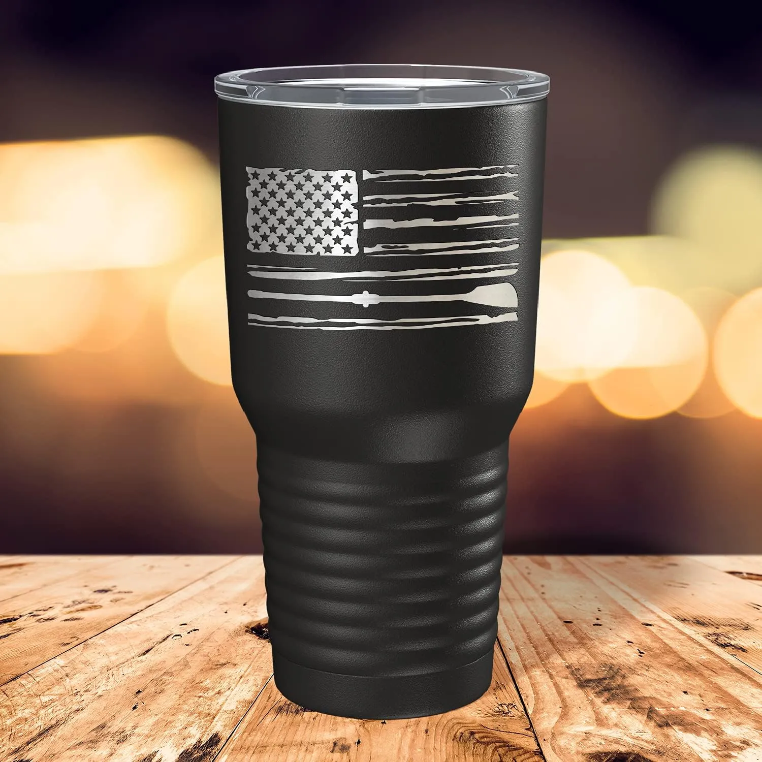 Crew American Flag Laser Engraved Black 30 oz Stainless Steel Tumbler Rowing Crew Gift with Lid Insulated Cup